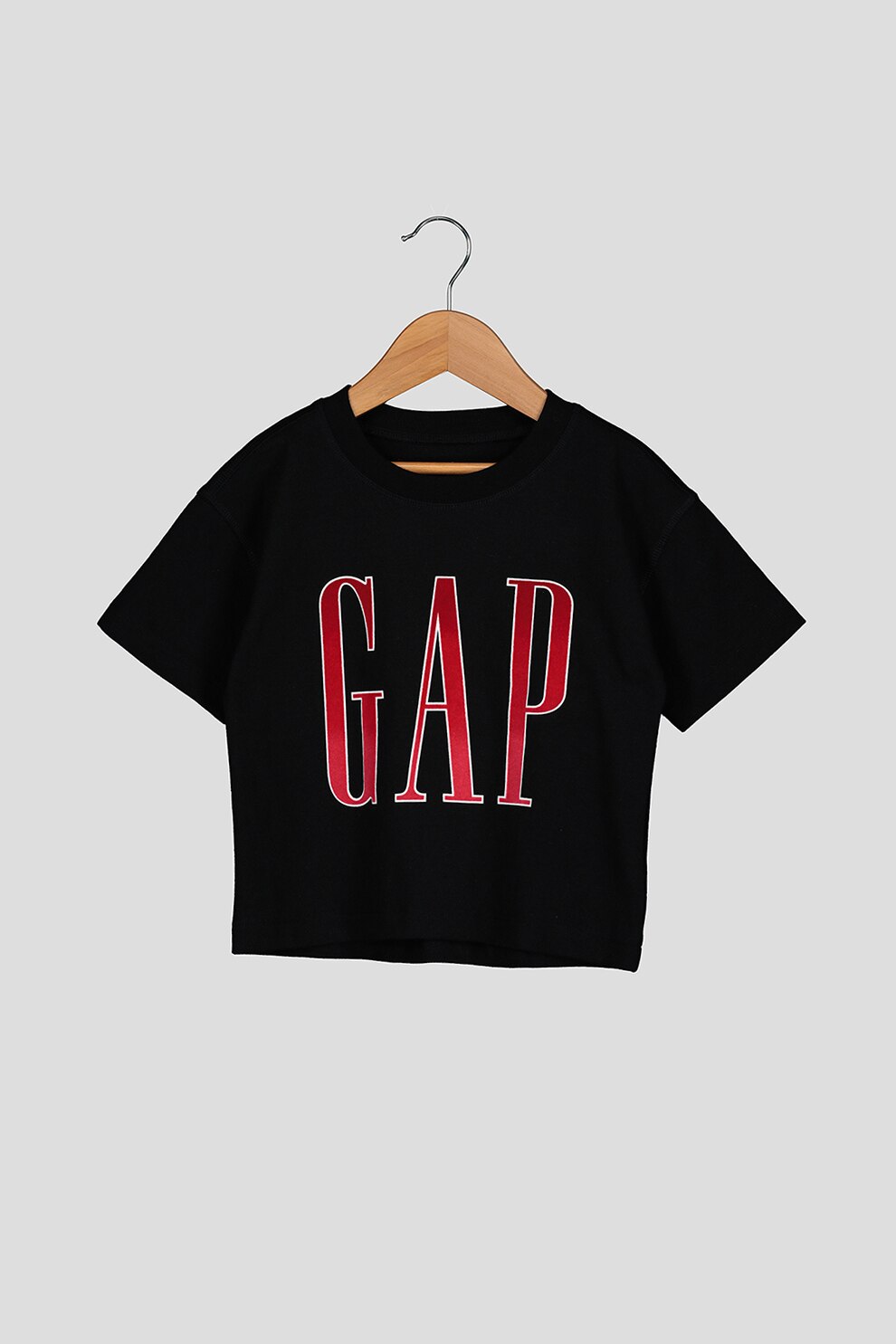 GAP, Tricou maneca scurta cu decolteu la baza gatului si imprimeu logo, Negru