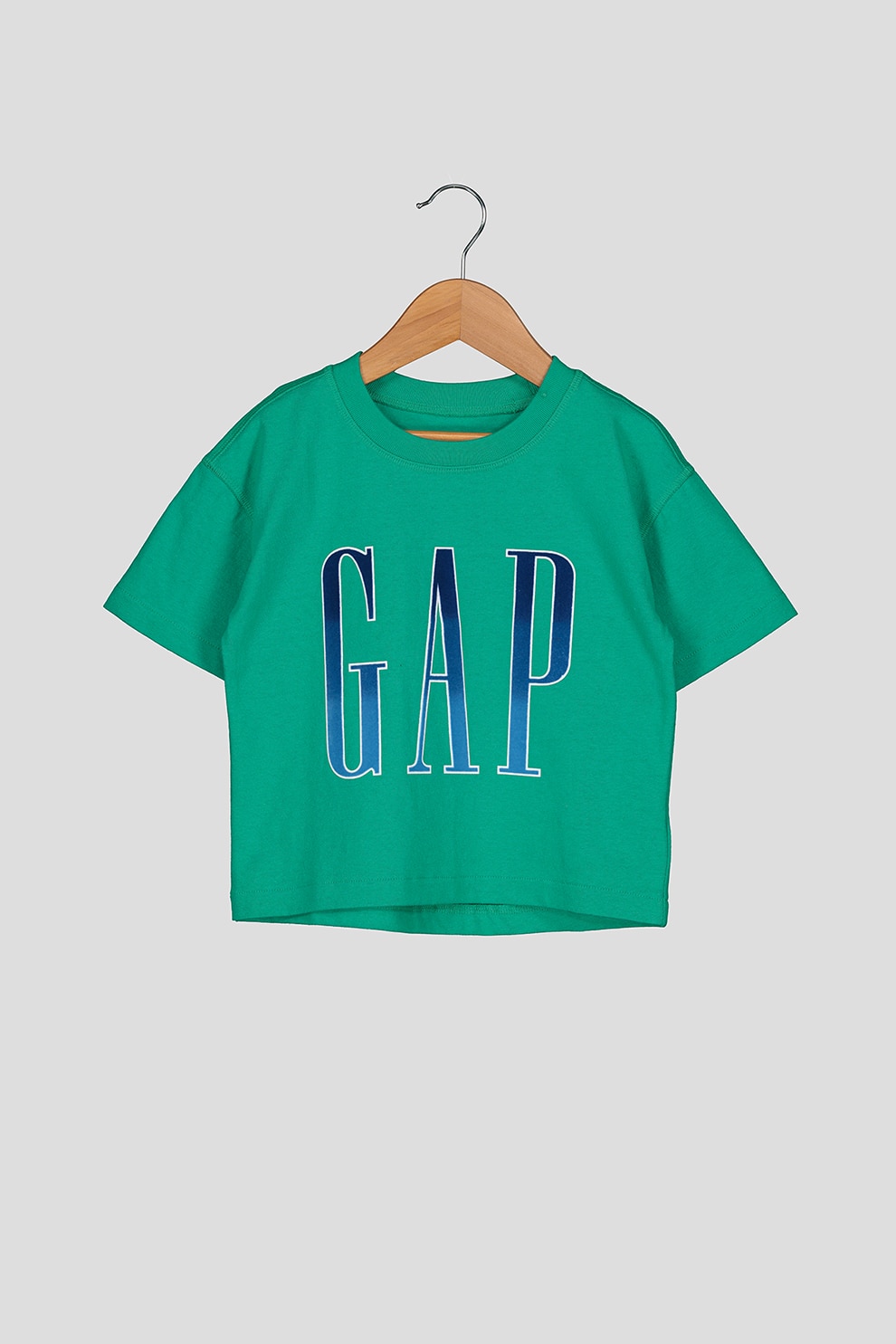 GAP, Tricou maneca scurta cu decolteu la baza gatului si imprimeu logo, Verde