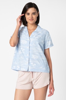 GAP, Camasa de pijama cu maneci scurte, Albastru pastel/Alb GAP, Camasa de pijama cu maneci scurte, Albastru pastel/Alb