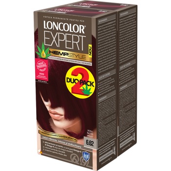 Pachet promo: 2 x Vopsea de par permanenta Loncolor Expert Hempstyle 6.62 Rosu inchis violet, 200 ml Pachet promo: 2 x Vopsea de par permanenta Loncolor Expert Hempstyle 6.62 Rosu inchis violet, 200 ml