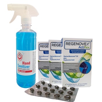 Pachet 3 cutii, Regenovex Actiflex, 30 capsule + 1 Nevada Igienizant pentru maini, 500 ml Pachet 3 cutii, Regenovex Actiflex, 30 capsule + 1 Nevada Igienizant pentru maini, 500 ml