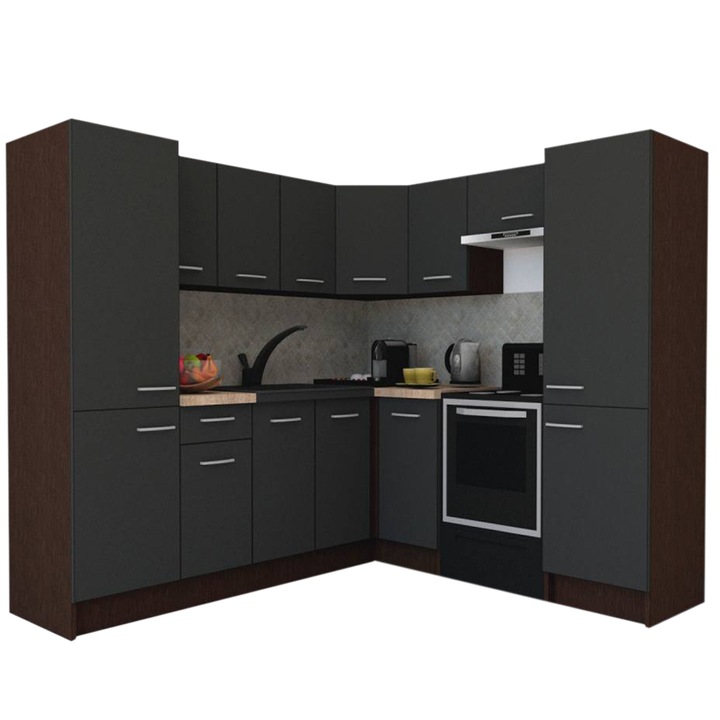 Set Bucatarie de Colt GENA NEW 12 DR. 210-230, Genarom, Fara Corp de Cuptor, Wenge / Decor 0164