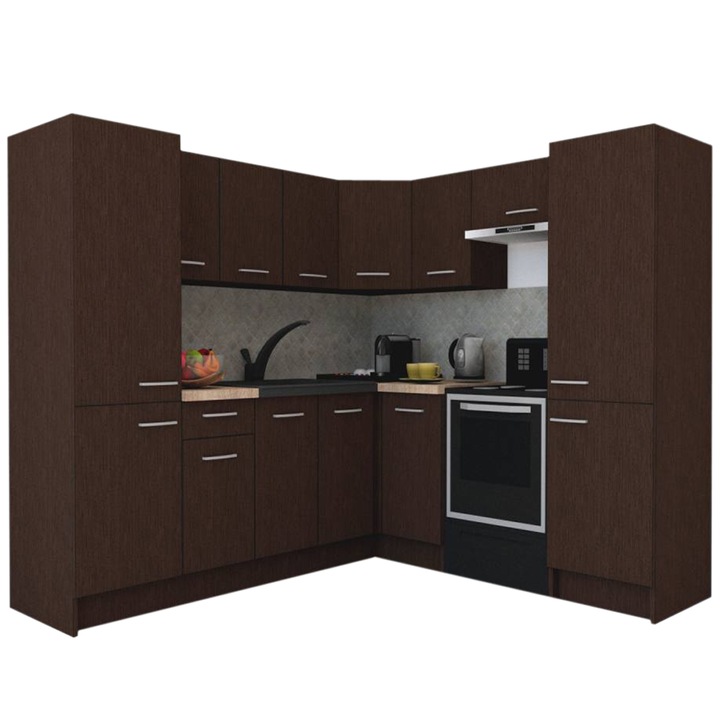 Set Bucatarie de Colt GENA NEW 12 DR. 210-230, Genarom, Fara Corp de Cuptor, Wenge / Decor 8548