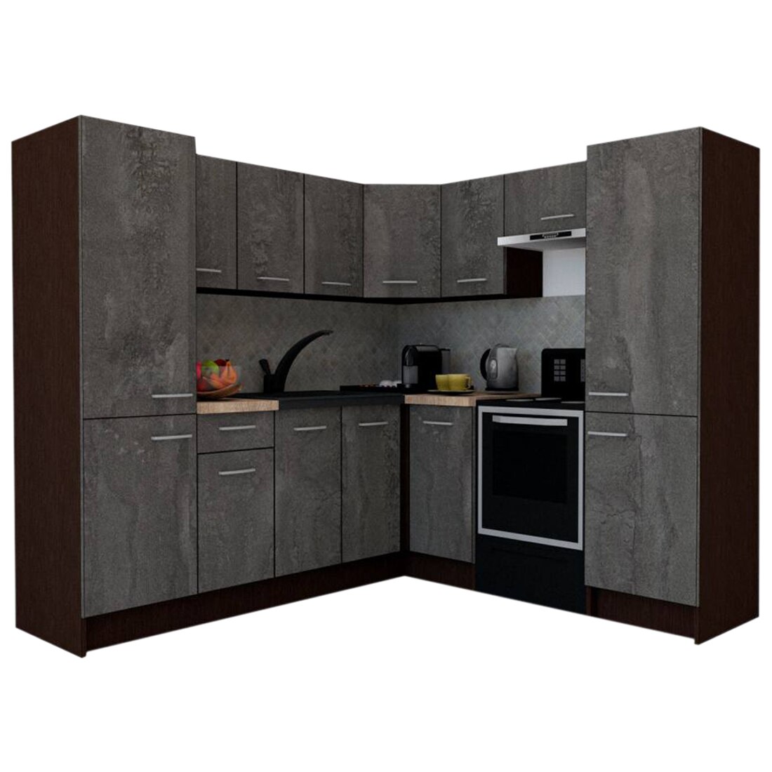 Set Bucatarie de Colt GENA NEW 12 DR. 210-230, Genarom, Fara Corp de Cuptor, Wenge / Decor K352