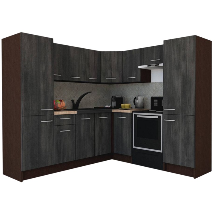 Set Bucatarie de Colt GENA NEW 12 DR. 210-230, Genarom, Fara Corp de Cuptor, Wenge / Decor 8509