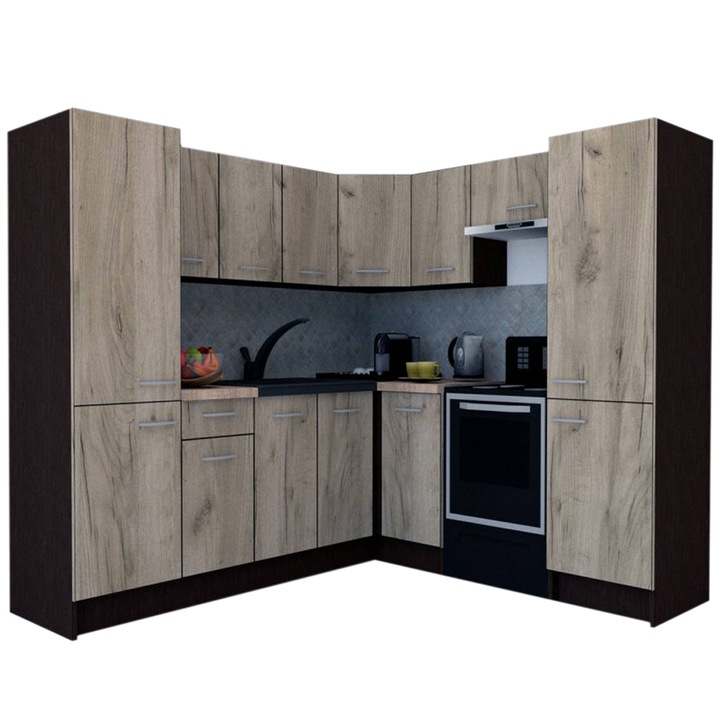 Set Bucatarie de Colt GENA NEW 12 DR. 210-230, Genarom, Fara Corp de Cuptor, Wenge / Decor K002