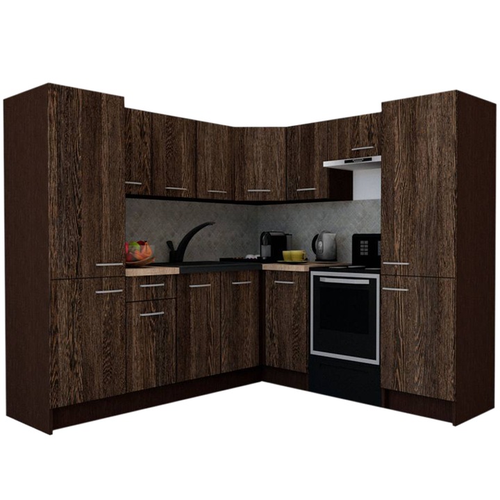 Set Bucatarie de Colt GENA NEW 12 DR. 210-230, Genarom, Fara Corp de Cuptor, Wenge / Decor 7648