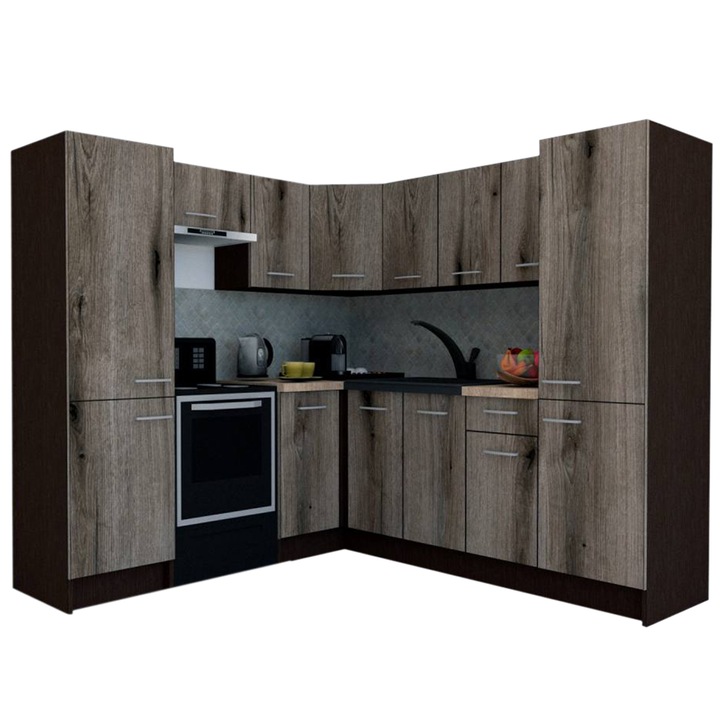 Set Bucatarie de Colt GENA NEW 12 ST. 210-230, Genarom, Fara Corp de Cuptor, Wenge / Decor K366