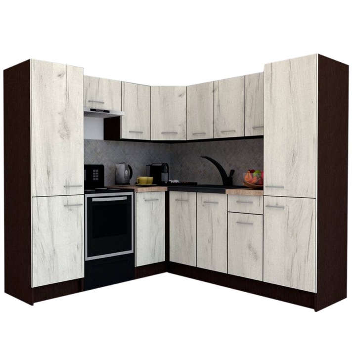 Set Bucatarie de Colt GENA NEW 12 ST. 210-230, Genarom, Fara Corp de Cuptor, Wenge / Decor K001