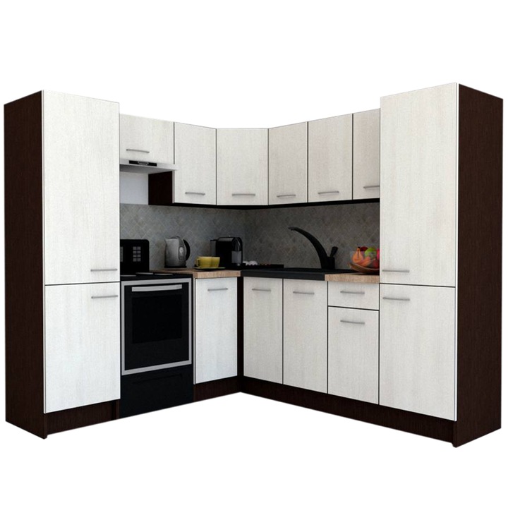 Set Bucatarie de Colt GENA NEW 12 ST. 210-230, Genarom, Fara Corp de Cuptor, Wenge / Decor 8508