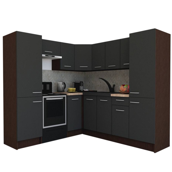 Set Bucatarie de Colt GENA NEW 12 ST. 210-230, Genarom, Fara Corp de Cuptor, Wenge / Decor 0164