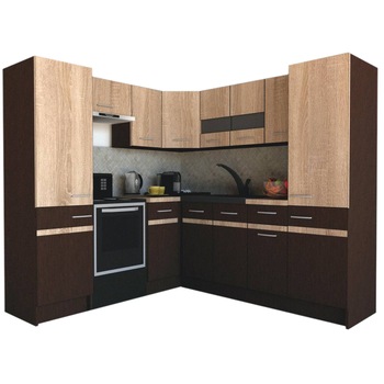Set Bucatarie de Colt GENA NEW 12 ST. 210-230, Genarom, Fara Corp de Cuptor, Wenge / Stejar Sonoma Set Bucatarie de Colt GENA NEW 12 ST. 210-230, Genarom, Fara Corp de Cuptor, Wenge / Stejar Sonoma