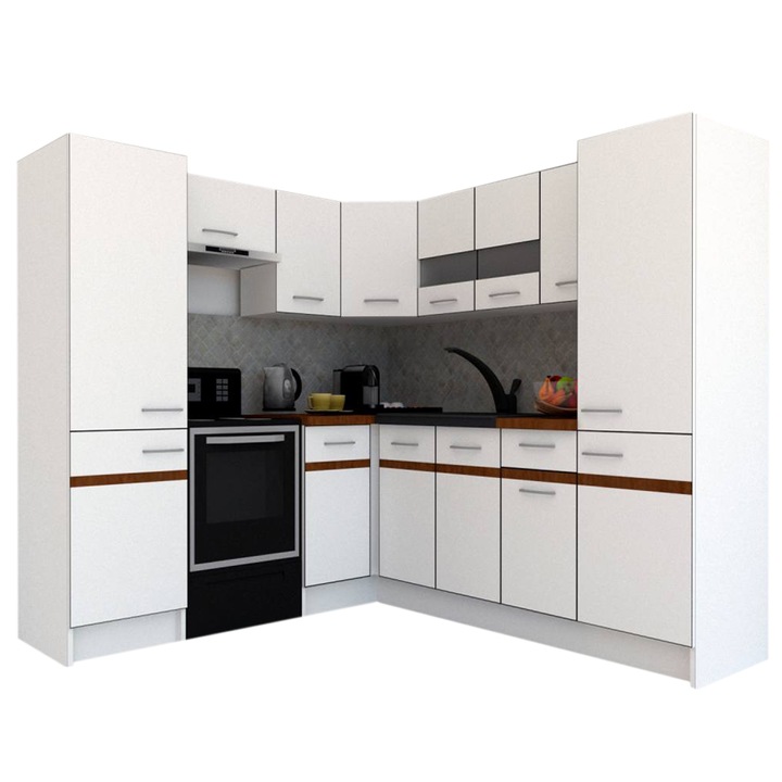 Set Bucatarie de Colt GENA NEW 12 ST. 210-230, Genarom, Fara Corp de Cuptor, Alb