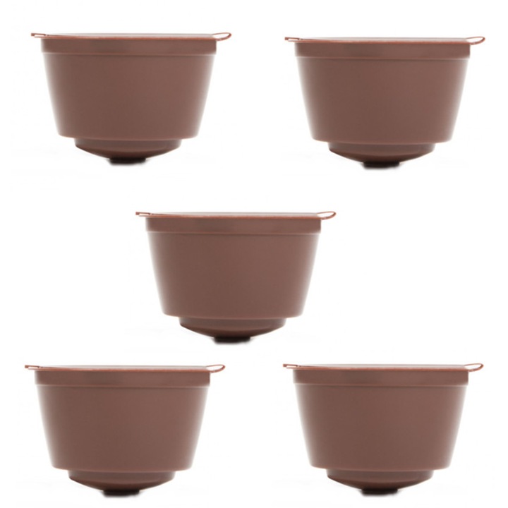 Комплект от 5 презареждащи се кафе капсули, миещи се 9g/40 ml, кафяви, съвместими с Dolce Gusto