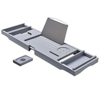 Suport cada baie, Extensibil, Bambus, Gri, 75-109x4,5x23 cm