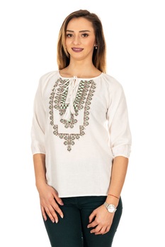 Bluza ti ie, Cara, cu broderie, Alb, S Bluza ti ie, Cara, cu broderie, Alb, S