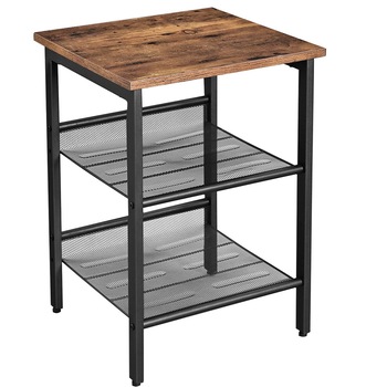 Masuta cu 2 rafturi, Pentru living, hol sau birou, Design industrial, Vintage maro-negru Masuta cu 2 rafturi, Pentru living, hol sau birou, Design industrial, Vintage maro-negru