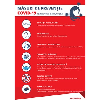 Indicatoare, masuri de preventie Covid-19 pentru Saloane de infrumusetare, A4, autocolant, pachet 5 buc Indicatoare, masuri de preventie Covid-19 pentru Saloane de infrumusetare, A4, autocolant, pachet 5 buc