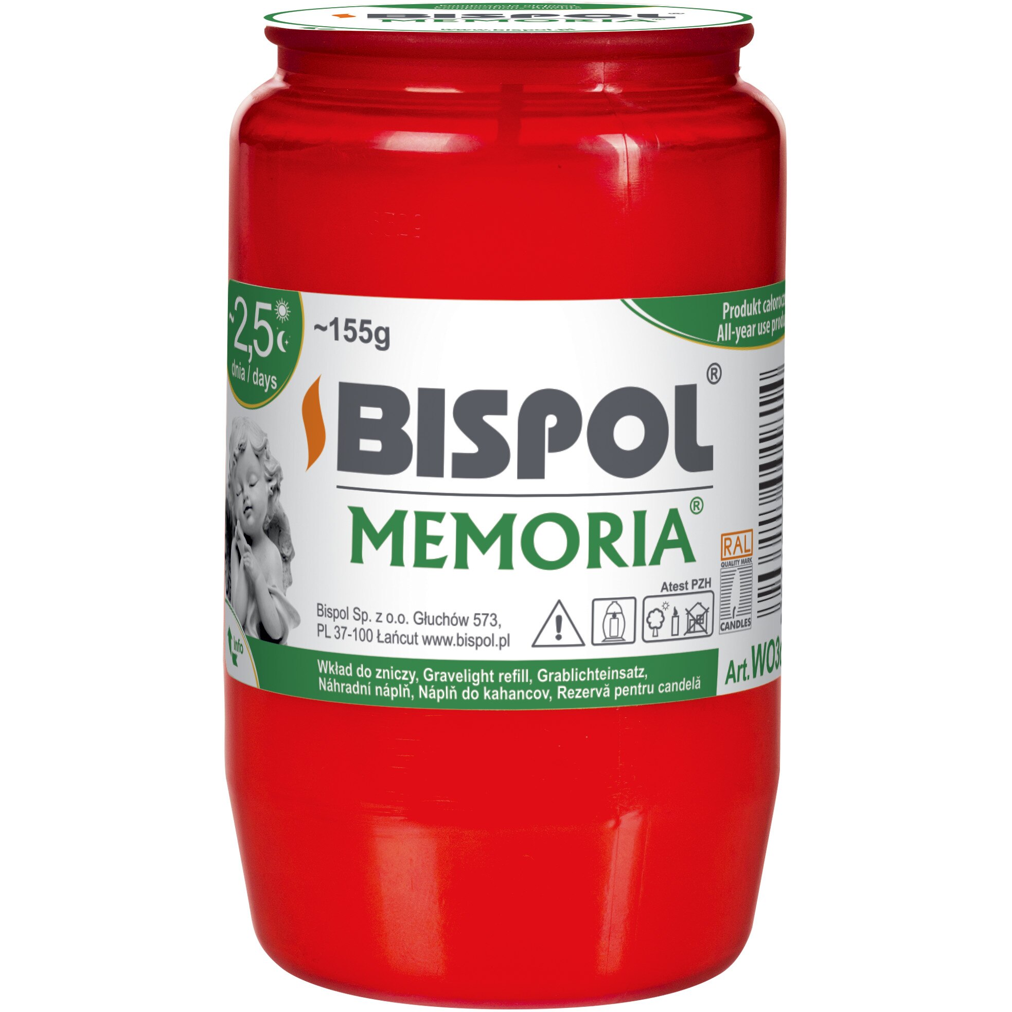 Candela rezerva Memoria WO3c rosu 60 ore, Bispol 155gr