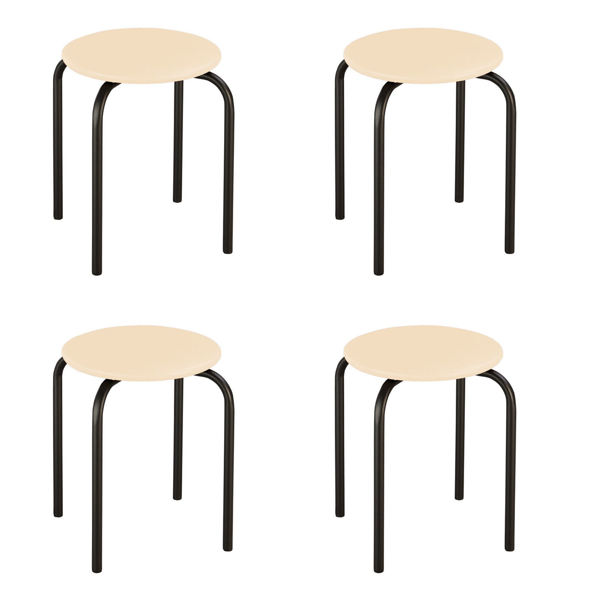 Set 4 scaune de tip taburet Chico, cadru negru, piele ecologica, crem