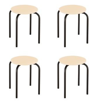 Set 4 scaune de tip taburet Chico, cadru negru, piele ecologica, crem Set 4 scaune de tip taburet Chico, cadru negru, piele ecologica, crem