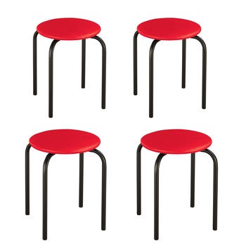 Set 4 scaune bucatarie CHICO Black, Rosu piele ecologica
