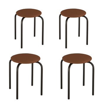 Set 4 scaune de tip taburet Chico, cadru negru, piele ecologica, maro Set 4 scaune de tip taburet Chico, cadru negru, piele ecologica, maro