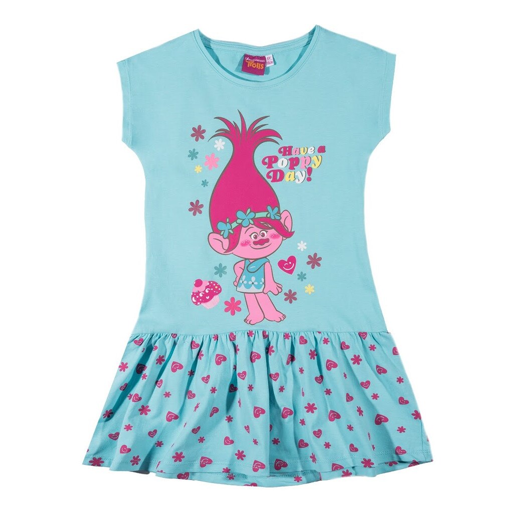 Rochita de vara Trolls albastru turcoaz, 92 cm, 2 ani