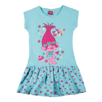 Rochita de vara Trolls albastru turcoaz, 92 cm, 2 ani Rochita de vara Trolls albastru turcoaz, 92 cm, 2 ani