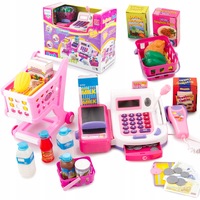 Casa de marcat " My First Cash Register", cu sunete si lumini, Calculator, Cos si Carucior pentru Cumparaturi, Scanner de Produse, Cititor de Carduri, si Multiple Accesorii, Pink
