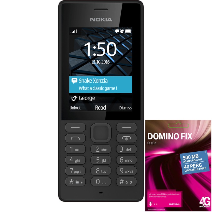 Nokia 150 DS Feltöltőkártyás Mobiltelefon, Dual SIM + Telekom Domino Quick SIM kártya