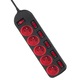 Cablu prelungitor Maclean, MCE204 , alimentare retea, 1.5m cu 5 prize, 250V /10A , cu intrerupatoare, negru/rosu