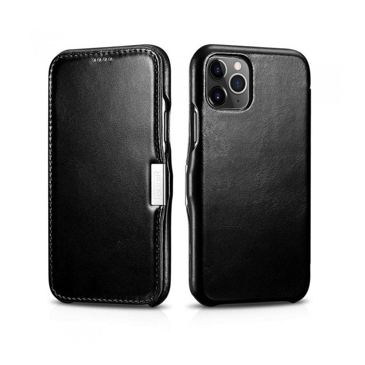 iCarer iPhone 11 Pro Max Vintage Series oldalra nyíló tok fekete