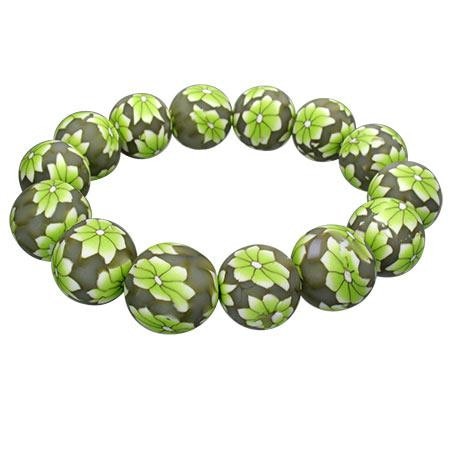 Bratara cu floricele si margele cu floricele verzi - BeSpecial 2322, 24, Verde