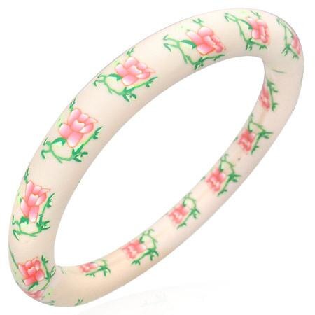 Bratara bej cu flori trandafiri roz - BeSpecial 2368, 16, Argintiu