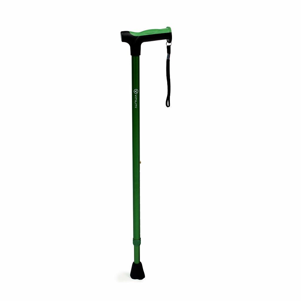 Baston din aluminiu, reglabil, ultrausor, curelusa, verde Vitility