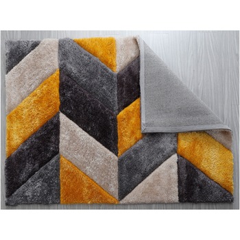 Covor Kring Geometric, 2000 gsm, 100% poliester, 120x180 cm, Gri/Alb/Mustar Covor Kring Geometric, 2000 gsm, 100% poliester, 120x180 cm, Gri/Alb/Mustar