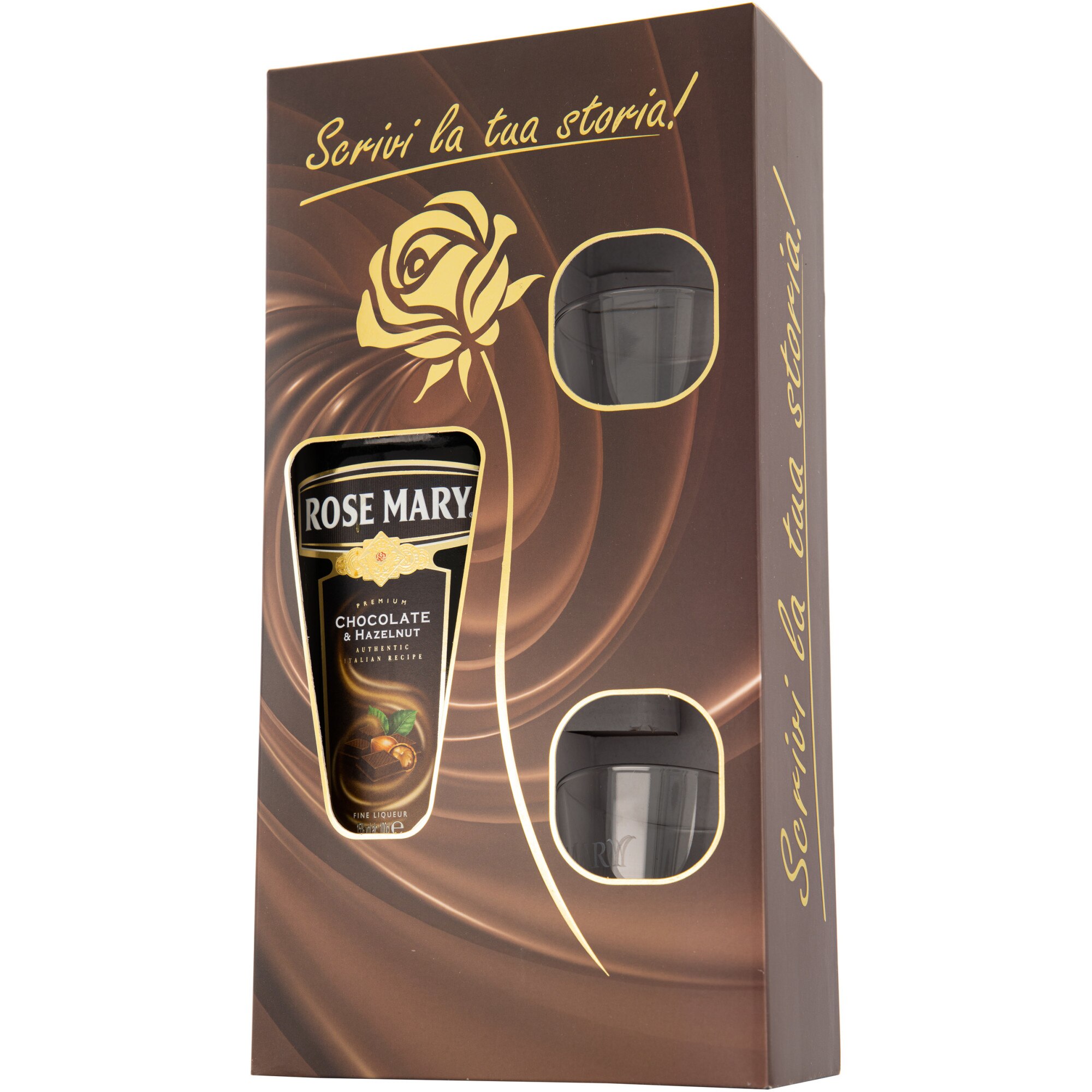 Lichior Rose Mary, Ciocolata & Alune, 15%, 1L + 2 pahare