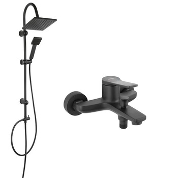 Coloana de Dus Ferro Stratos, cu baterie cada/dus, set bara dus, culisant, dus fix, para dus mobila, negru mat Coloana de Dus Ferro Stratos, cu baterie cada/dus, set bara dus, culisant, dus fix, para dus mobila, negru mat