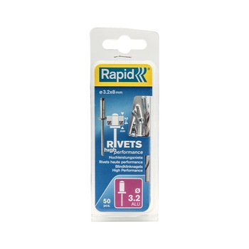 Nituri Rapid High Performance diametru 3.2mm x 8mm, aluminiu, burghiu metal HSS inclus, 50 buc/set 5000383 Nituri Rapid High Performance diametru 3.2mm x 8mm, aluminiu, burghiu metal HSS inclus, 50 buc/set 5000383