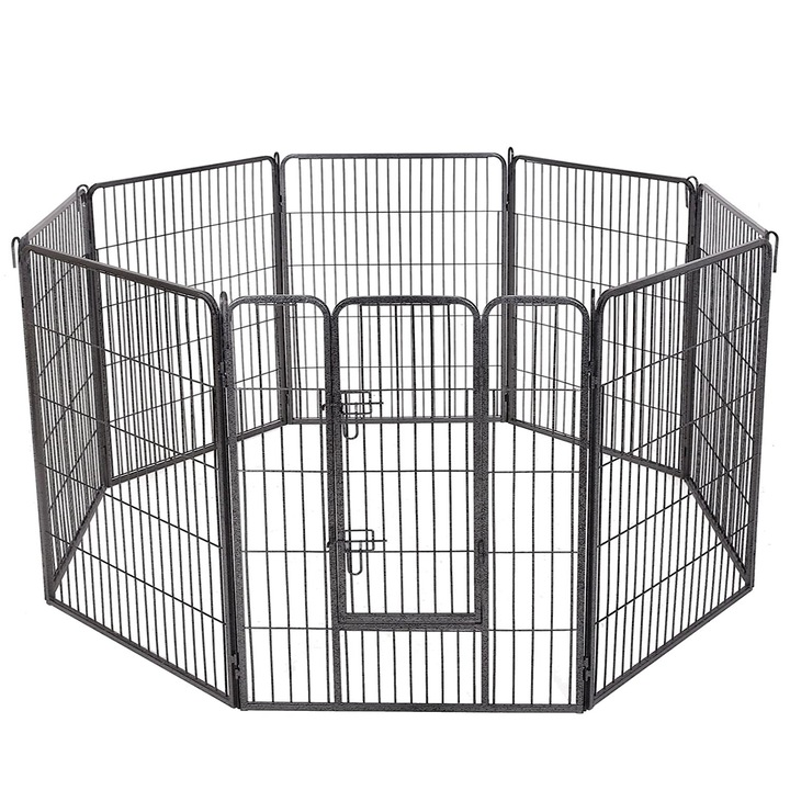 FEANDREA Tarc din panouri de fier pentru caini de talie foarte mare, cu usa de acces, 157x157x100cm, gri