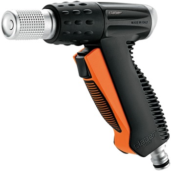 Pistol pentru stropit Claber cu componente metalice crom rezistente, inalterabile, prindere din cauciuc anatomic si un mecanism de curgere frontal on-off. Pistol pentru stropit Claber cu componente metalice crom rezistente, inalterabile, prindere din cauciuc anatomic si un mecanism de curgere frontal on-off.