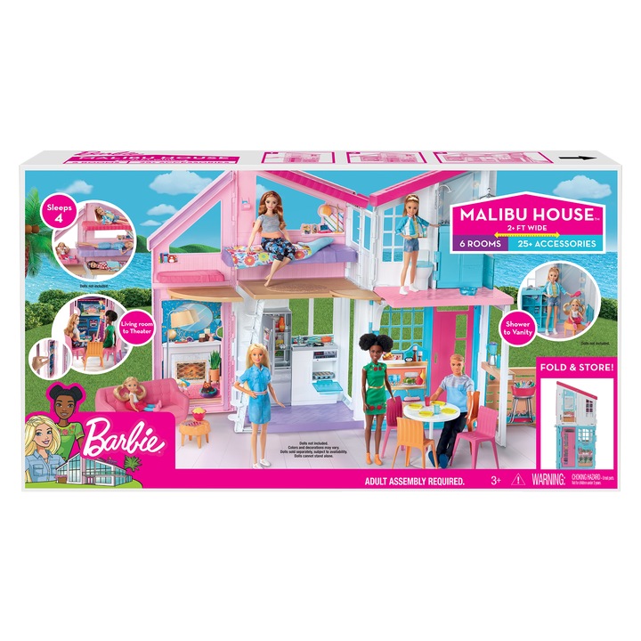 Комплект за игра Barbie - Къща Малибу, С 25 аксесоари