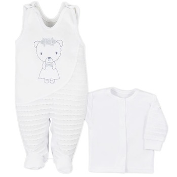 Compleu 2 piese salopeta si bluza pentru fete Koala Dominika 07-350, Alb, 62 cm Compleu 2 piese salopeta si bluza pentru fete Koala Dominika 07-350, Alb, 62 cm