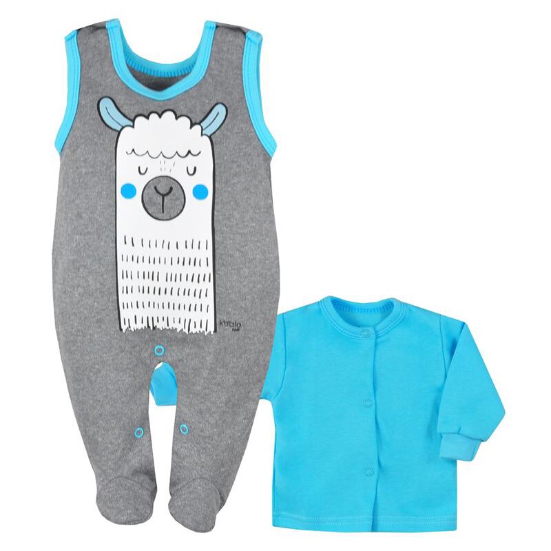Compleu 2 piese salopeta si bluza pentru baieti Koala Lama 07-451, Gri, 56 cm