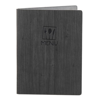 Mapa meniu A4+, Wood, piele PU interior/exterior, lavabila, negru Mapa meniu A4+, Wood, piele PU interior/exterior, lavabila, negru
