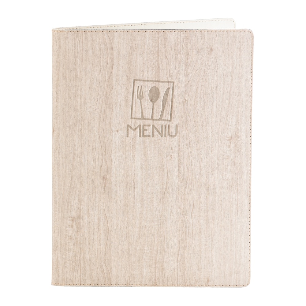 Mapa meniu A4+, Wood, piele PU interior/exterior, lavabila, bej