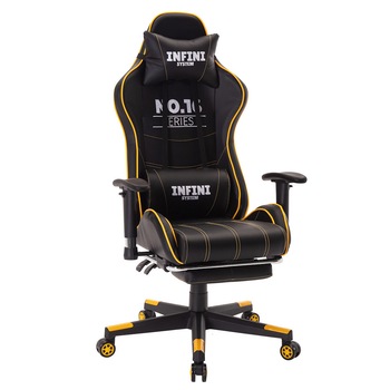 Scaun Gaming Infini System No.16, Piele sintetica, Negru/galben Scaun Gaming Infini System No.16, Piele sintetica, Negru/galben