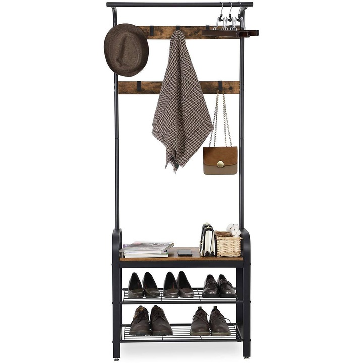 Songmics ruhafogas, cipőtartóval, paddal, ipari kivitelezés, 183 cm magas
