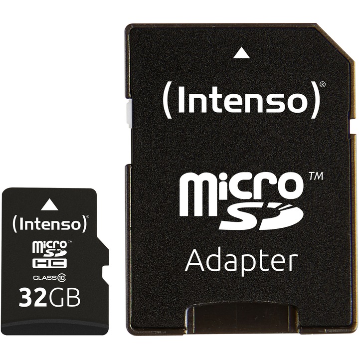 Карта памет MicroSD Intenso, 32GB, Клас 10 + SD адаптер